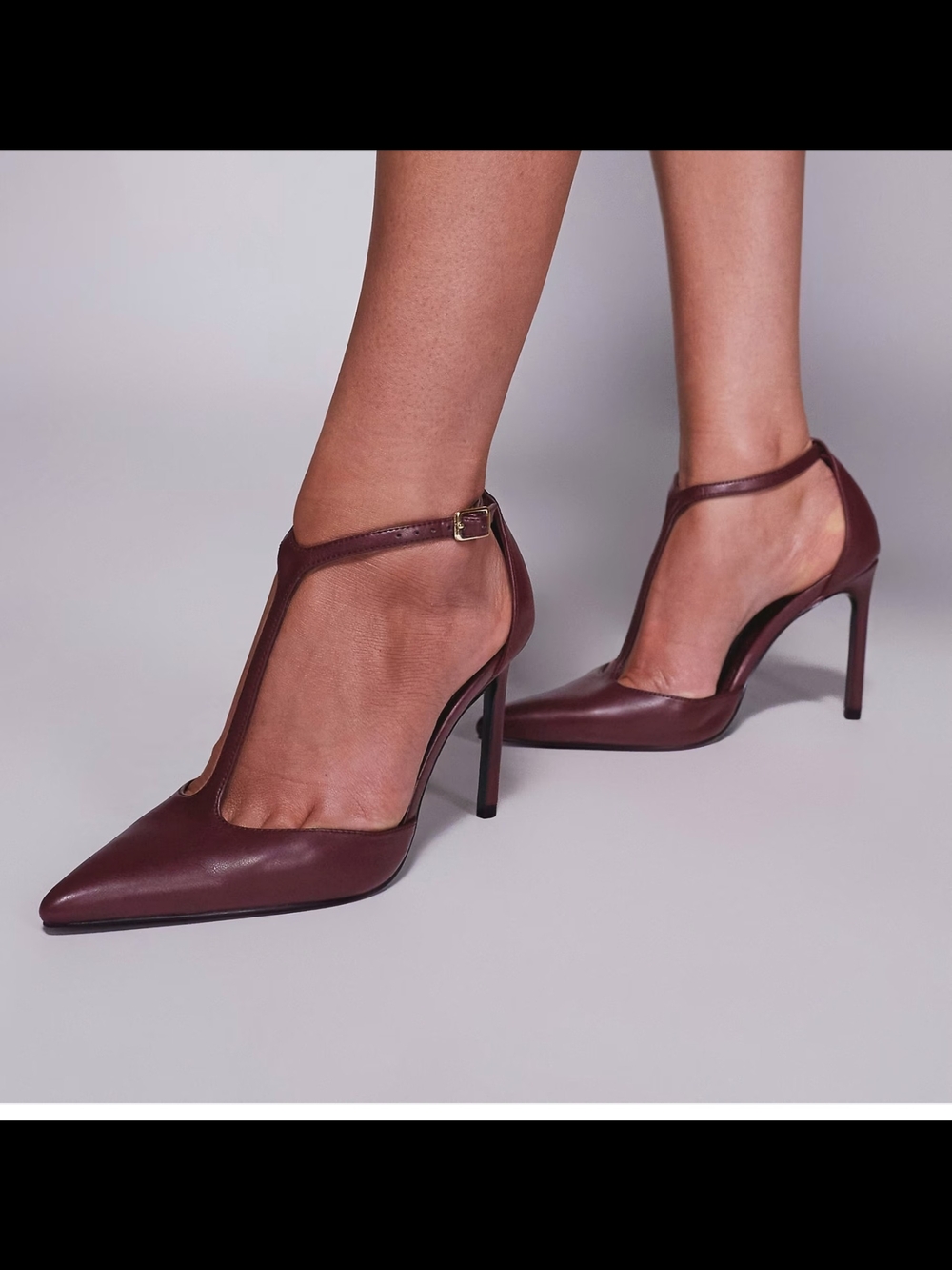 ASOS Wine Burgundy T-Strap Pointed Stiletto Heels